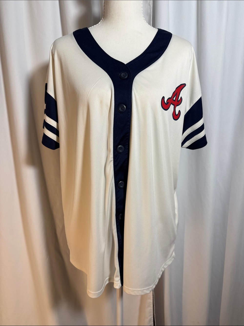 Atlanta Braves Women's White and Navy Baseball Jersey